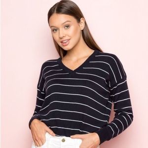 Brandy Melville Navy Lance Striped V-Neck Sweater